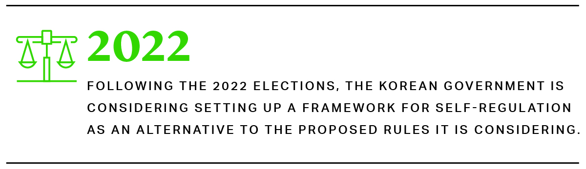 The South Korean government is considering setting up a framework for self-regulation