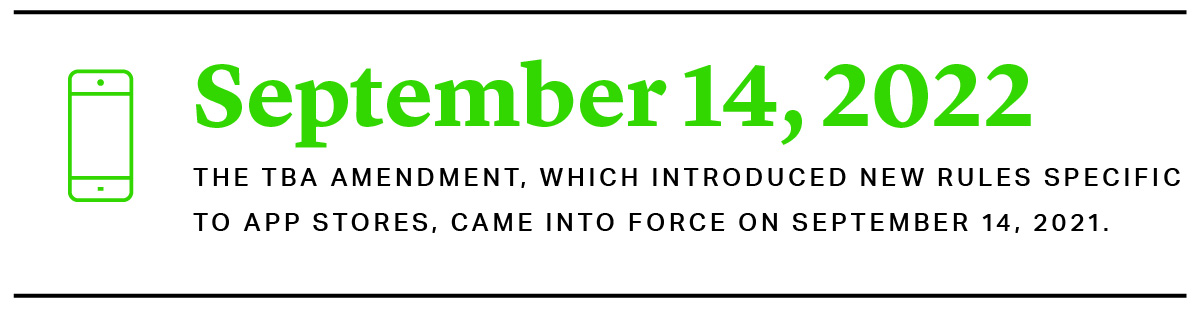 The TBA amendment came into force on September 14, 2021