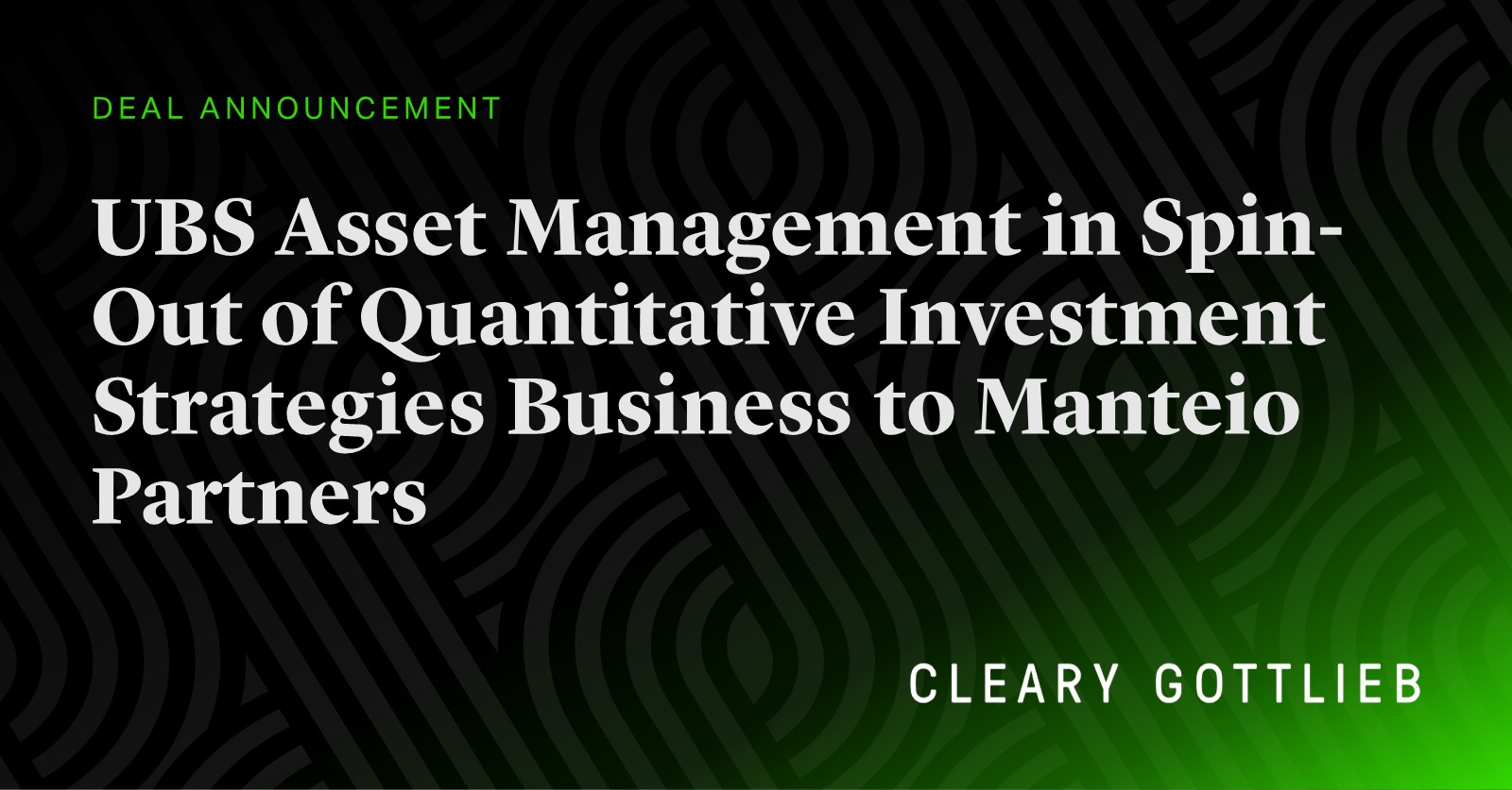 UBS Asset Management in Spin-Out of Quantitative Investment Strategies ...